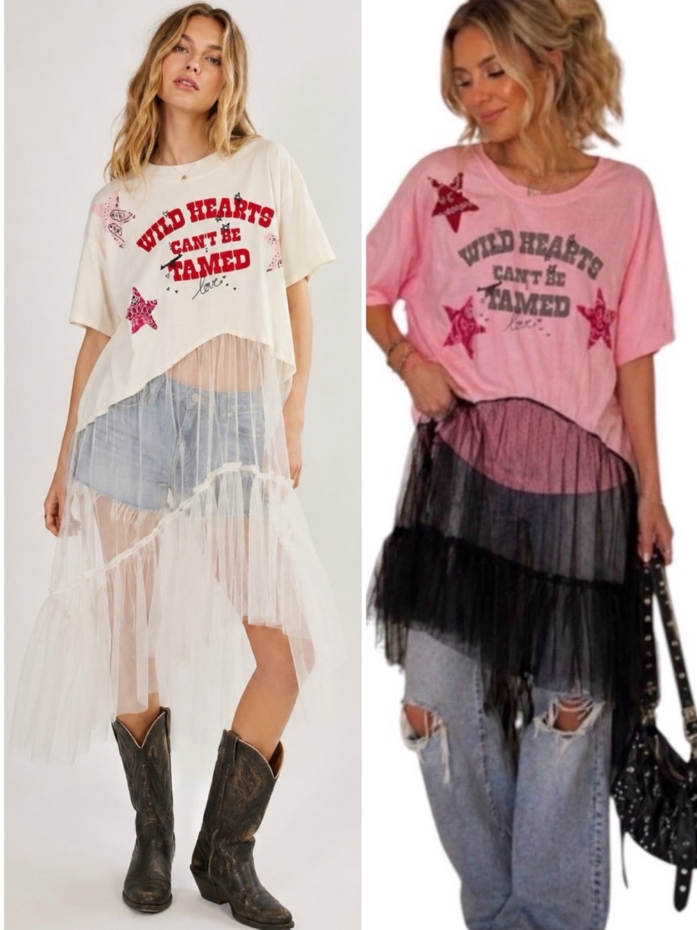 TRICIA FIX Pink Wild Hearts Can’t Be Tamed Tiered Tulle T-shirt Dress